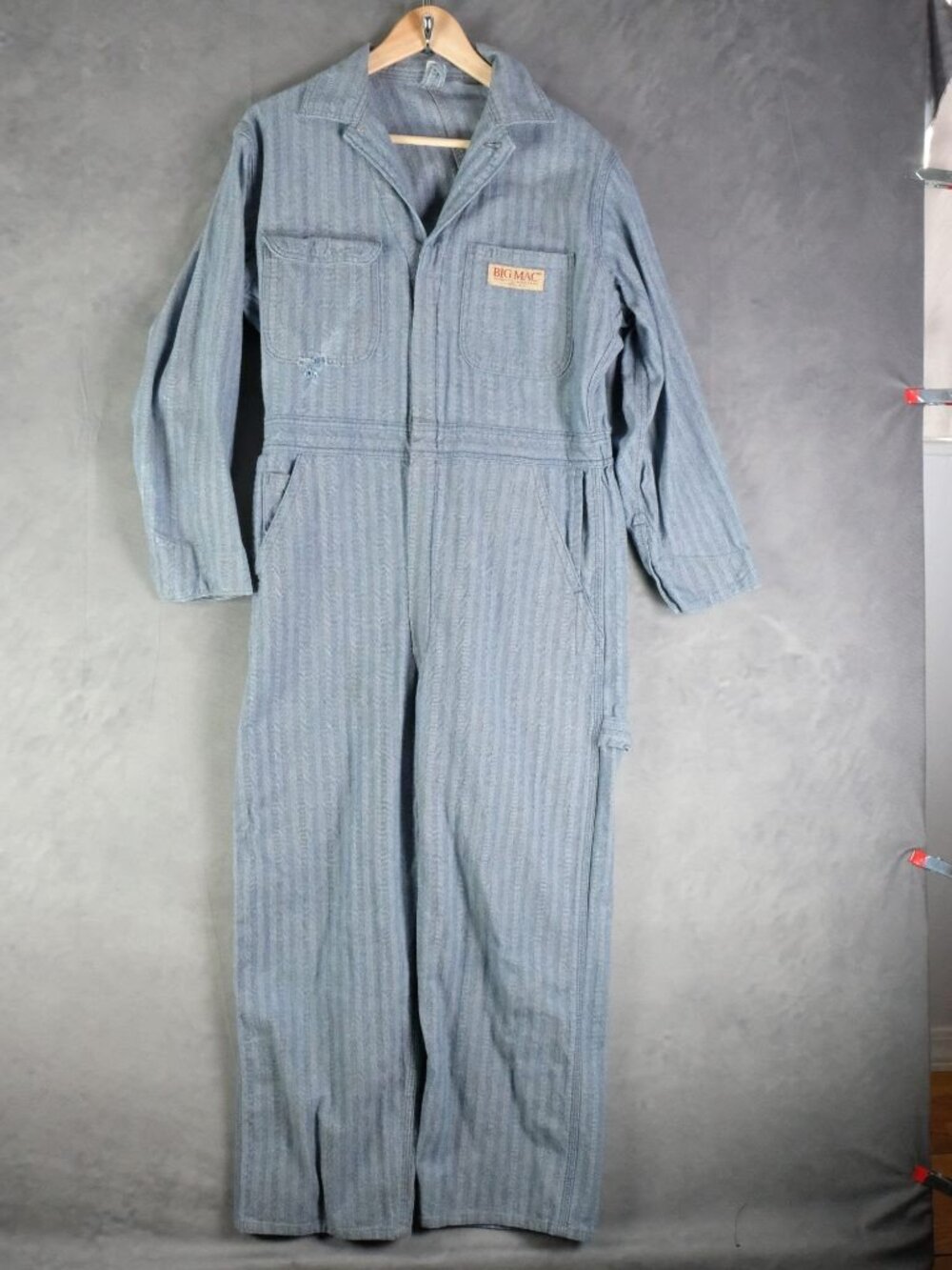 Big Mac Coverall Mens 40 Short Blue Herringbone Cotton Workwear Vintage